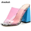 Aneikeh 2020 новый PVC Jelly Sandals Crystal Open Noed сексуальные тонкие каблуки хрустальные женщины прозрачные каблуки сандалии тапочки насосы 41 42