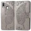 Coques de téléphone pour Huawei Y7 faites de couverture en cuir PU avec carte portefeuille perforée convexe fleur papillon fente dragonne