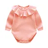 5 colori Baby Girl Pagliaccetto Kid Boutique Abbigliamento Toddler Solid Tuta a maniche lunghe Tuta increspato Abiti autunnali carini M662