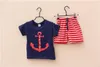 Bébé Vêtements Garçons Survêtements Bande Dessinée ancre poisson Rayé Costumes Décontractés 2pcs Voilier Ensembles T-shirt + Pantalon 2pcs costume Enfants Vêtements