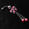 YYJFF D0564 (2 färger) Bowknot med Pearl Style Belly Button Navel Rings Piercing Body Jewel Mix Colors