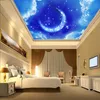 Prix usine rêve ciel bleu papier peint 3D avec lune et étoiles nuage blanc peinture murale naturelle pour décorer les murs de la chambre supérieure de la maison