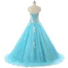 2020 Ivoire Dentelle Bleu De Bal Doux 16 Robes Cristal Perlé Sans Bretelles Corset Retour Élégante Soirée Formelle Robe Graduation Pageant Robes Pas Cher