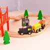 Wood Train Model, Various Props ,Track Doll Car, DIY Developmental Toy, Green Paint, Safety for Party Christmas Kid Birthday Gifts