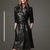 2019 Top Compound Sheepskin Coat Lady Free Wash PU Läder Jacket Lace-up Plus Size Trench Coat Long With Cotton Overcoat