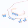 Gold Color Enamel Butterfly Necklace Bangle Bracelet Ring Set For Children Kids Costume Jewelry Sets 8Color