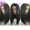 Kort spets front simulering mänskliga hår peruker för svarta kvinnor brasilianska rak syntetisk bob spets peruk pre plocked baby hår