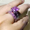 2020 New Top Selling Luxury Jewelry 925 Sterling Silver Couple Rings Eiffel Tower Princess Pink Sapphire Women Wedding Bridal Ring8043992