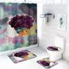 4 Pcs Home African Girl Shower Curtain Bath Mat Toilet Pad Set Bathroom Toilet Anti-slip Creative Pattern Carpet Flannel Bath Mats