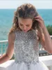 Heiße verkaufende Kristall-Mädchen-Festzug-Kleider mit für Teenager Tüll bodenlangen Strand-luxuriösen Blumenmädchen-Kleidern für Hochzeiten nach Maß