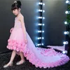 Wspaniałe urocze różowe dziewczyny suknie konkursowe klejnotowe cekiny szyi aplikacje urodzinowe sukienki Sukienki Train Flower Girl Sukienki S310C