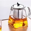 Juego de té de vidrio resistente a altas temperaturas de 350 ml Tetera filtrante de acero inoxidable de vidrio resistente al calor Tetera cuadrada de flores con fa5341666