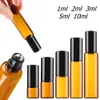 1 ml, 2 ml, 3 ml, 5 ml, 10 ml, bernsteinfarbenes Glas, Roll-On-Flasche, leer, ätherisches Öl, Parfüm, Rollon-Röhre, Metall-Roller-Kugel-Flasche, goldfarbener Deckel, tragbar, für Reisen