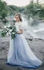 Eleganti abiti da sposa blu polveroso abiti da sposa in tulle con top in pizzo giacca boho abito da sposa vestido de noiva 249k