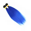 カラー1b /青ストレート髪の束4x4ヘアクロージャーフリーパートブラジルのバージンの人間の髪の毛織り10-18インチ