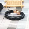 Bracciale rigido in vera pelle nera all'ingrosso Bracciale rigido in acciaio inossidabile con fibbia magnetica Braccialetti Gioielli regalo per uomini e donne