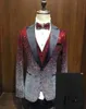 Yeni Erkekler Suit 3 Parça Parlak Yavaş Değil Değişen Renk Pullu Erkek Takım Düğün Parti Damat Için Pik Çentik Yaka Smokin (Blazer ++ Yelek + Pantolon)