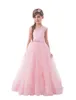 pink Flower Girls' Dresses Kids Formal Wear Weddings Ball Gown Spaghetti Straps Tulle Lace Long First Communion Dresses Little Girl