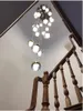 現代LED工業ペンダントライトノルディッククリエイティブスーツランプリビングルームレストランガラス吊りランプダブル階段長いペンダントランプ