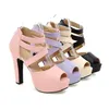 Hot Sale-Bridesmaid Sexy Platform High Heel Cross Strappy Sandals Shoes Extra Plus Size 31 32 33 34 to 40 41 42 43