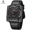 RUIMAS Relojes automáticos de lujo para hombre Reloj mecánico analógico con esfera cuadrada Reloj de pulsera de cuero negro Reloj masculino 6775223B