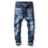 Unieke mannen Painted Rips Jeans Stretch Black Fashion Designer Slim Fit Washed Motocycle Denim Pants Panelled Hip HopTrousers 1012