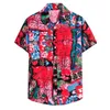 Summer Man Koszula Męskie Etniczne Drukowane Stojak Kołnierz Bawełniany Płyn Pasek Krótki Rękaw Loose Hawaiian Koszula Hawajskiej Koszula # 0323G30