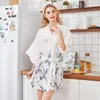 Robes de seda Mulheres Pijamas Com Decote Em V Vestido de Verão Robe Meia Manga das Mulheres Pijamas Roupão de Banho Sexy Vestidos de Noite Roupões de banho