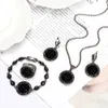 1 ensemble Vintage strass collier boucles d'oreilles Bracelet bague ensemble bohême noir pierre cassée bijoux de mariage