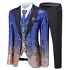 Green Silver Męskie Garnitur Błyszczący Cekiny Garnitur Slim Fit Gold Tuxedos Blazer + Kamizelka + Spodnie do Party Wedding Banquet Prom Stage Costume