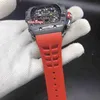 Hochwertige Herren-Armbanduhr mit Kohlefasergehäuse, 7750, multifunktionale automatische mechanische Uhr, rotes Kautschukarmband