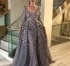 ヴィンテージグレー花嫁のドレス 2019 A ライン長袖フォーマルゴッドマザーイブニングウェディングパーティーゲストドレスプラスサイズカスタムメイド