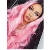 Nuove donne di modo lungo nero sfumato capelli grande onda parrucche lunghe ricci rosa netto ad alta temperatura capelli sintetici costume cosplay8309228