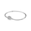 Authentieke S925 Sterling Silver Heart Charms Armband 6.3 inch 16cm Fit Pandora Europese Kralen Sieraden Bangle Real Silver Bracelet for Women