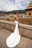 Sexy Berta Mermaid Wedding Dresses Sheer Jewel Neck Lace Appliqued Beads Country Bridal Gowns Sweep Train Backless Beach Wedding Dress