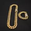 2cm Hip Hop Gold Color Iced Out Crystal Miami Cuban Chain Gold Silver Necklace & Bracelet Set HOT SELLING THE HIP HOP KING