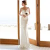 Sparkly Dubai Pailletten Meerjungfrau Abendkleider Lang 2021 Weißes Verlobungskleid Illusionsausschnitt Volle Ärmel Sexy Abschlussball-Partykleider