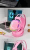 Colorful LED Gaming Headphones USB 7.1 Girl Pink Noise Canceling Stereo Headsets for PC Computer Laptop Phone Games 3.5mm Mic Earphone