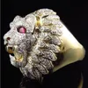 Mens Lion Head Rings Alloy Luxury Rings Ferocious Golden Lion Finger Ring Biker Gothic Knight Punk Male Jewelry Gifts6460705