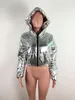 Tsuretobe Patent Leather Winter Bubble Płaszcz Kobiety Hoodie Puffer Kurtka Pu Dół Płaszcz Moda Silver Kobiet Parkas Mujer Odzieży