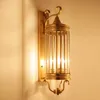 America Glass Copper Outdoor Wall Lamp Golden Bedroom Wall Light Art Minimalist Bedside Corridor Wall Sconce 3PCS E14 12W LED Bulb Warm whit