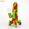 Fashion space rocket design hookah glass water pipes 7.70inch collapsible percolator hand pipe Four brackets water bong with silicone cap