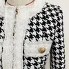 En Kaliteli Yeni Kişilik Tarzı Orijinal Tasarım kadın Klasik Houndstooth Blazer Metal Tokalar Tüvit Ham Kenar Coat Eşleşen Etek