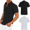 Mäns Klänning Sommar Sommar Män Stilig Casual Slim Fit Shirt Short Sleeve Pläterade Formella Business Tops