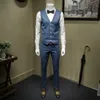 Terno Masculino Blazers Homem de Negócios Banquete Formal Festa 3 peças Terno Azul Slim Fit Terno Duplo Peito Masculino Noivo Casamento Vestido de Noiva