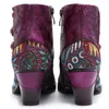 Botas de Tornozelo de Couro genuíno Mulheres Sapatos Boêmio Zip Handmade Primavera Outono Bloqueio Retro Salto Médio Mulheres Botas