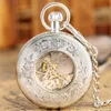 Steampunk Vintage Silver Black Bronze Color Pocket Watch Roman Number Case Hand Vind Mekaniska klockor för män Kvinnor med Pendat 343o