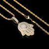 Herrkvinnor Hip Hop 14K Gold Plated Micro Iced Out Hamsa Hands Pendant med 24 ROPE CHAIN ​​HALKACES Hiphop smycken Diamo319a