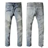 Top Quality Mens More Badge Washed Luxury Jeans Fashion Designer Sreetwear Slim Fit Painted Biker Denim Pants Trousers Big Size