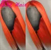 Högkvalitativ mittdel Orange Hår Hand Bundet Syntetisk Lång Lace Front Wig För Black Woman Silky Rak